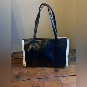 Ann taylor leather shoulder bag, vintage black leather purse